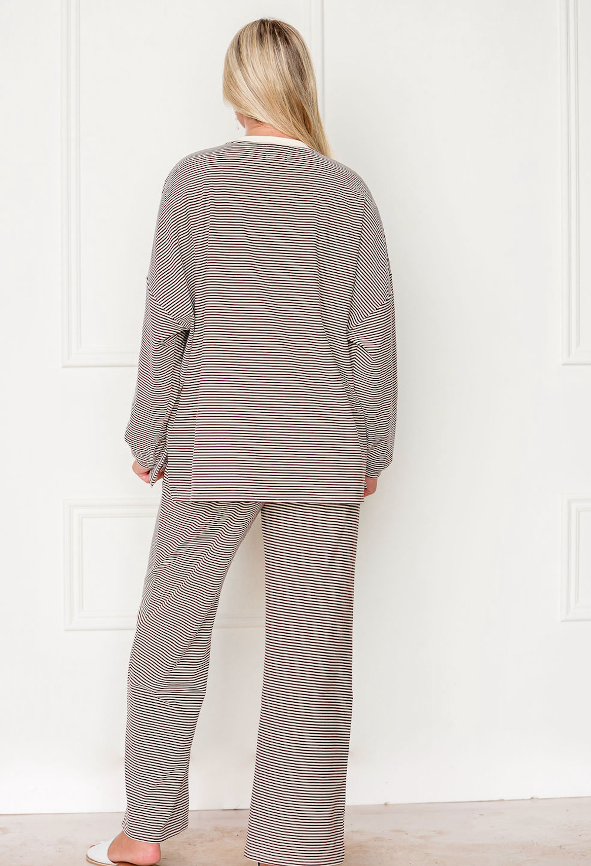 Striped Fleece Lounge Pants Brown