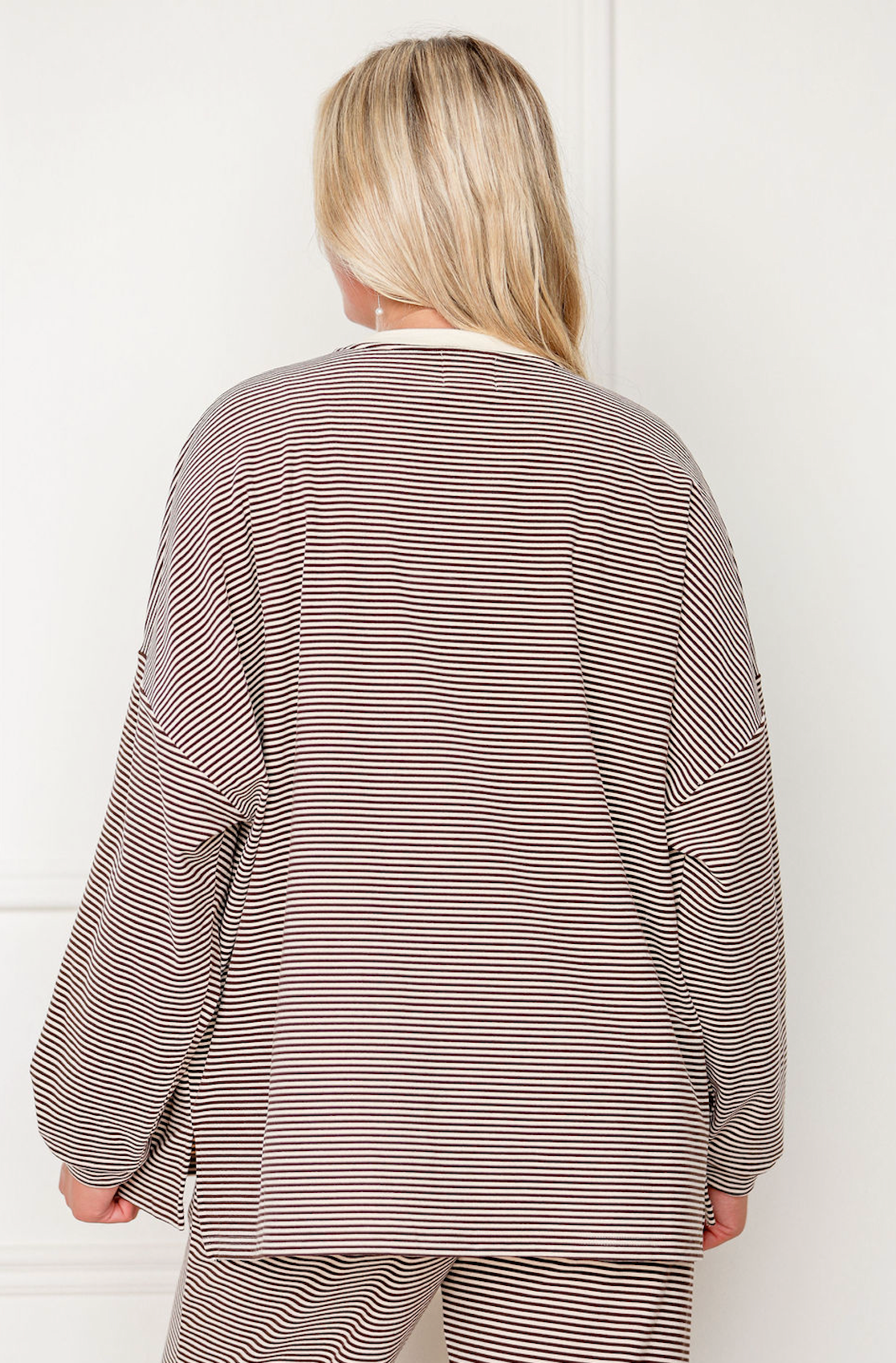 Striped Fleece Oversize Top Brown