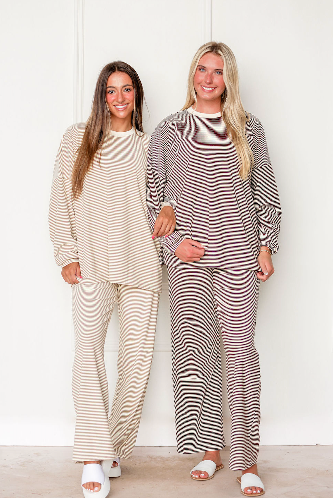 Striped Fleece Oversize Top Tan