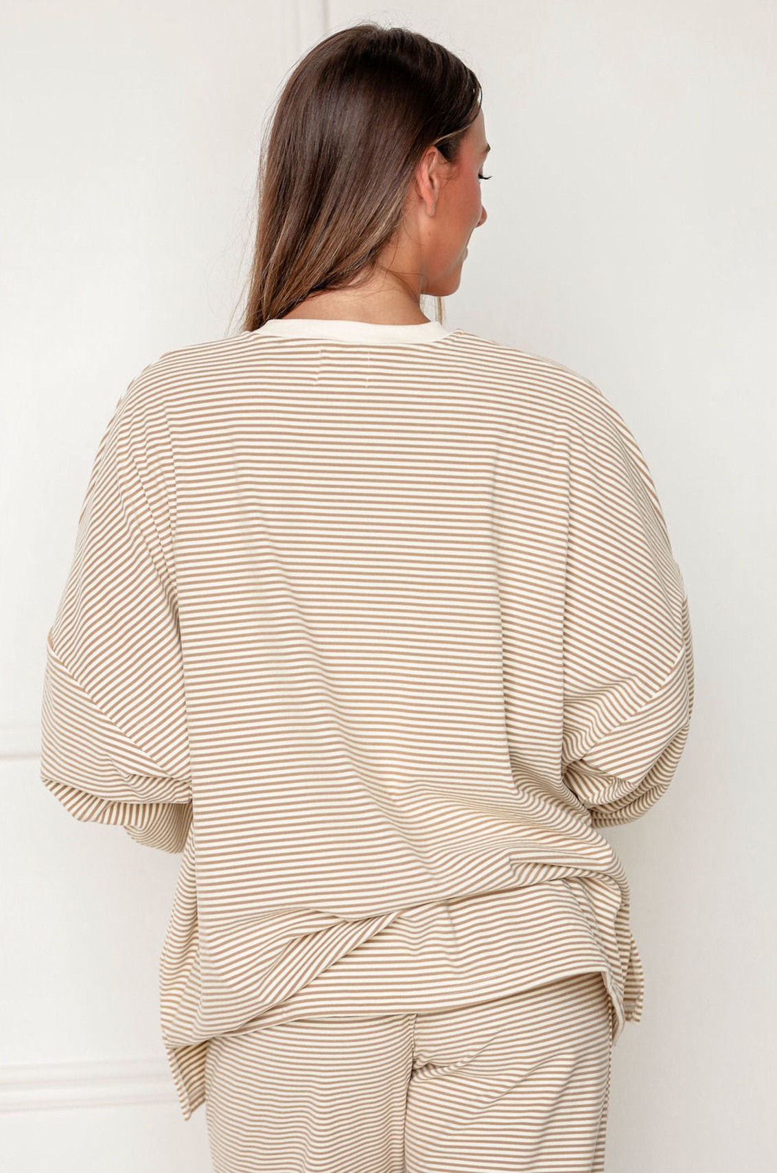Striped Fleece Oversize Top Tan