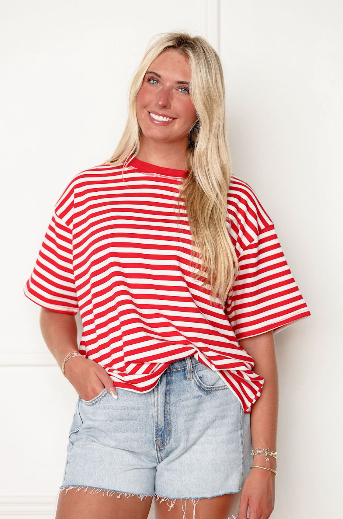 Oversize Stripe T-Shirt Red
