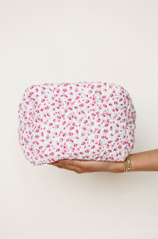 Tricia Pink Floral Quilted Makeup Bag L