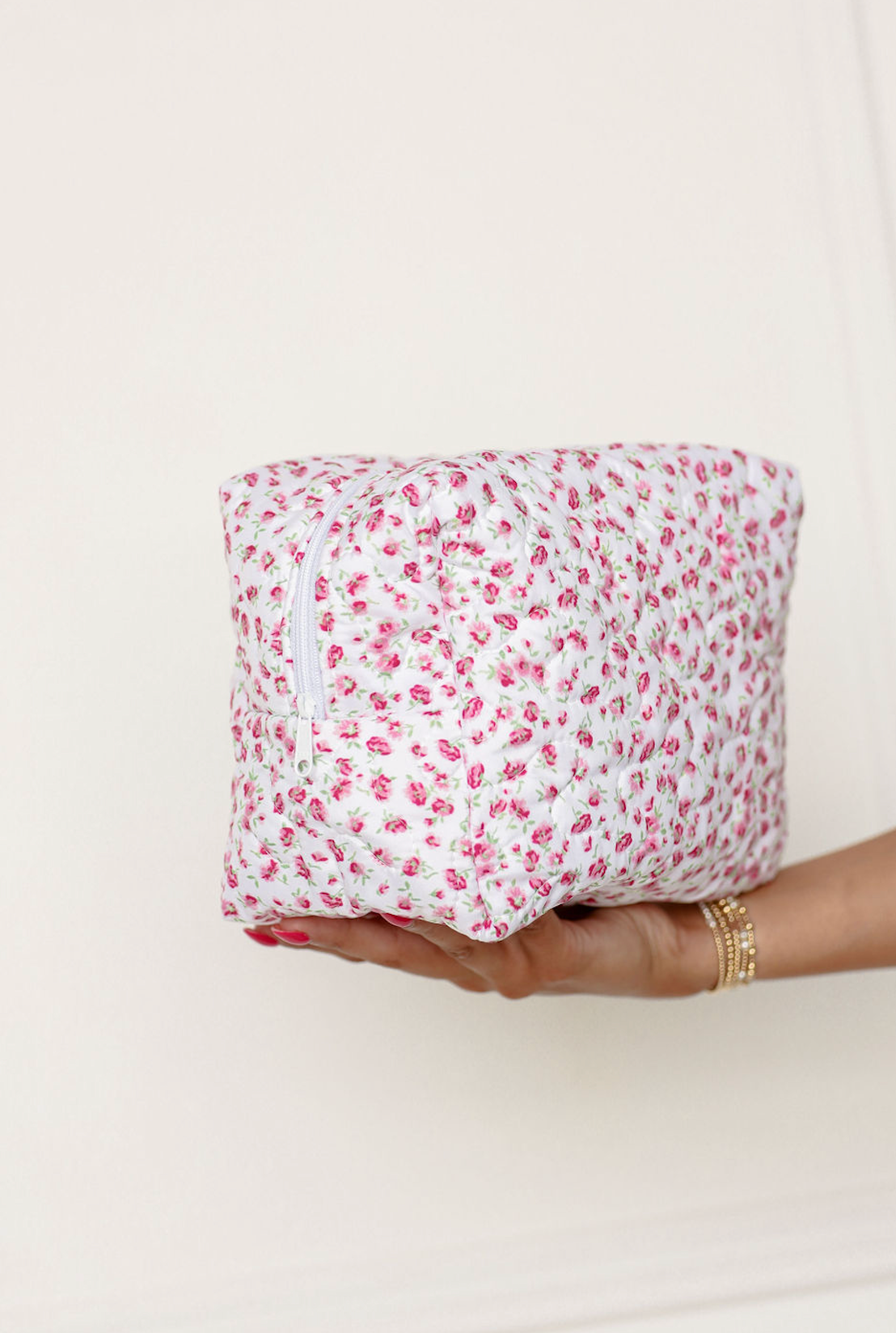 Tricia Pink Floral Quilted Makeup Bag L
