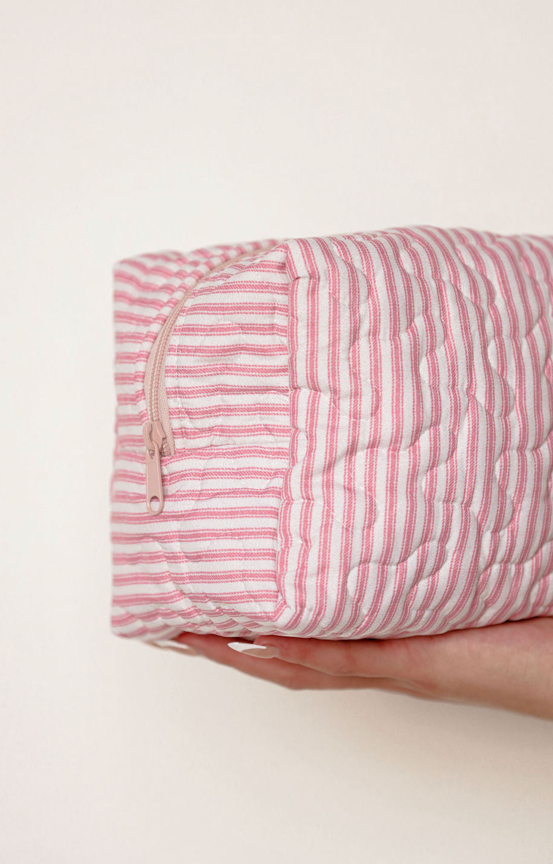 Fuchsia Stripe Quilted Makeup Bag L