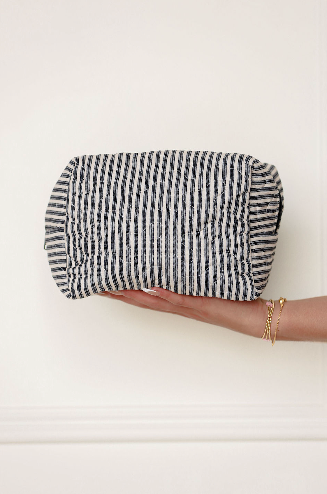 Black Stripe Quilted Makeup Bag L