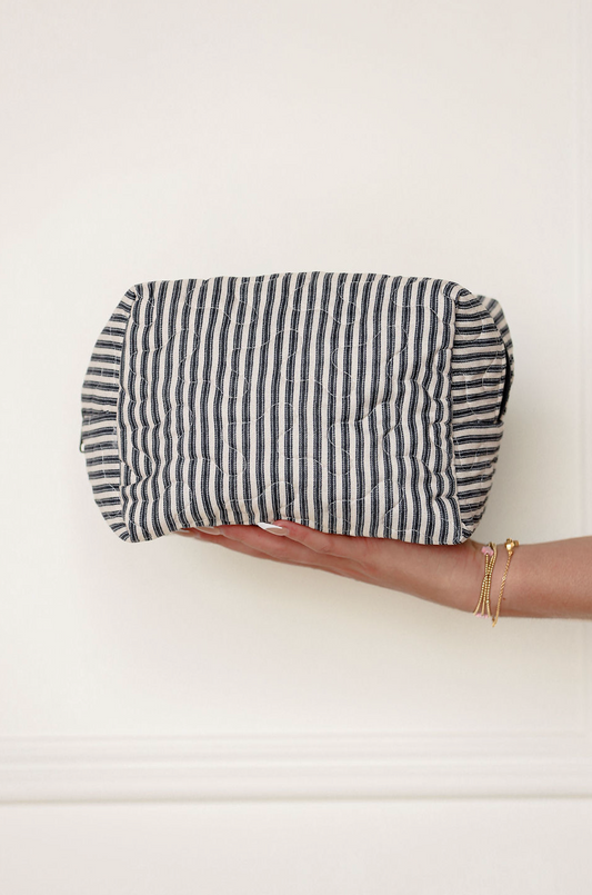Black Stripe Quilted Makeup Bag L