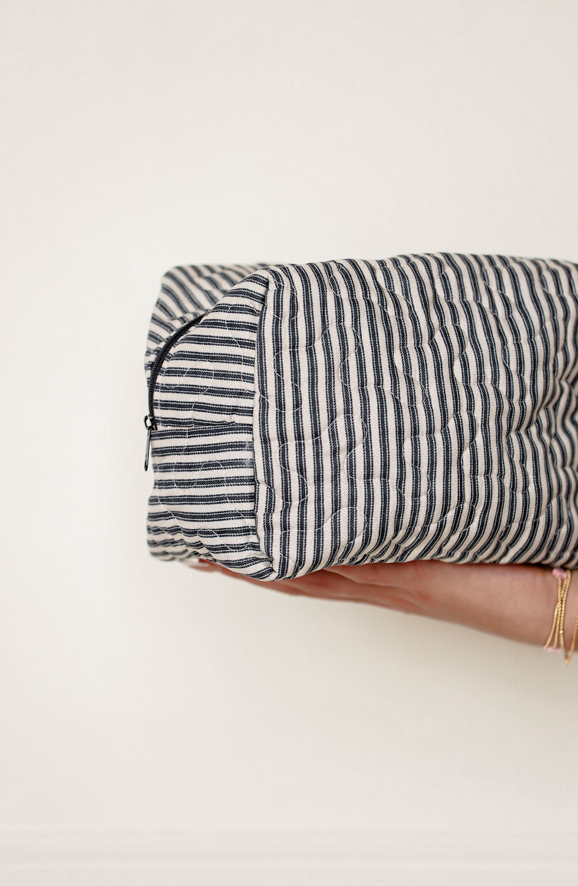 Black Stripe Quilted Makeup Bag L