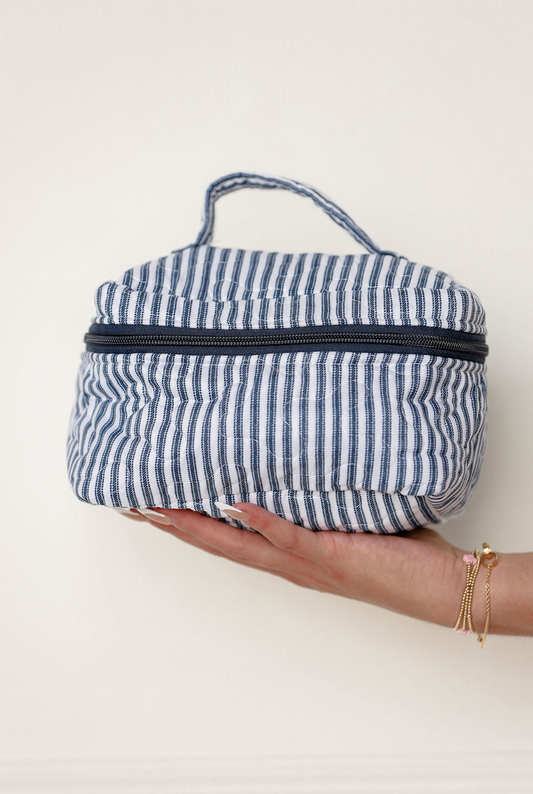 Navy Stripe Quilted Travel Case