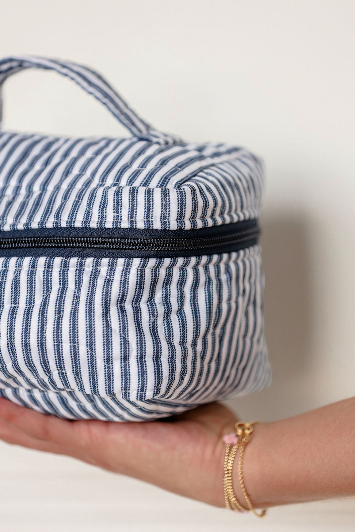 Navy Stripe Quilted Travel Case