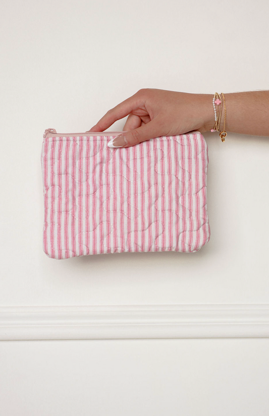 Fuchsia Stripe Quilted Makeup Bag