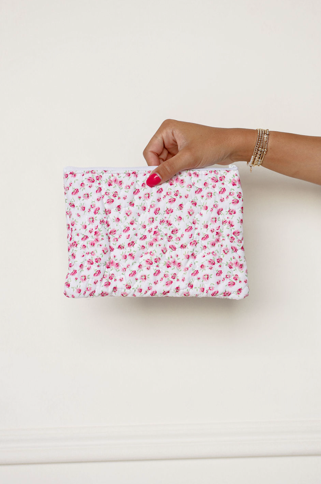 Tricia Pink Floral Quilted Makeup Bag