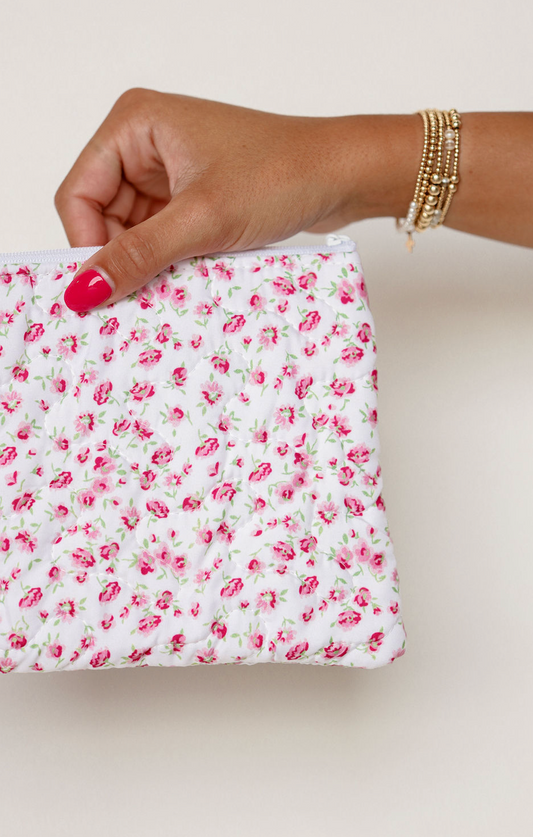 Tricia Pink Floral Quilted Makeup Bag