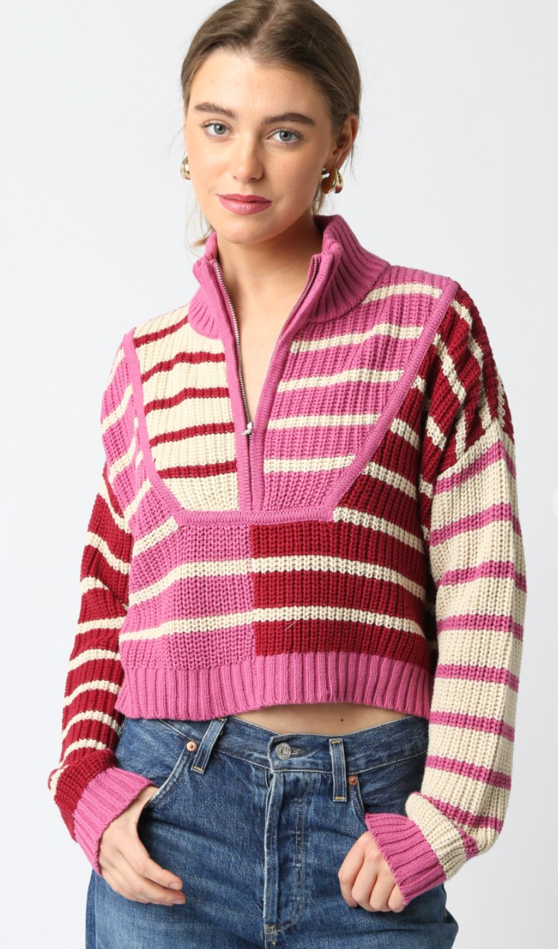 Quarter Zip Sweater Scarlet/Pink