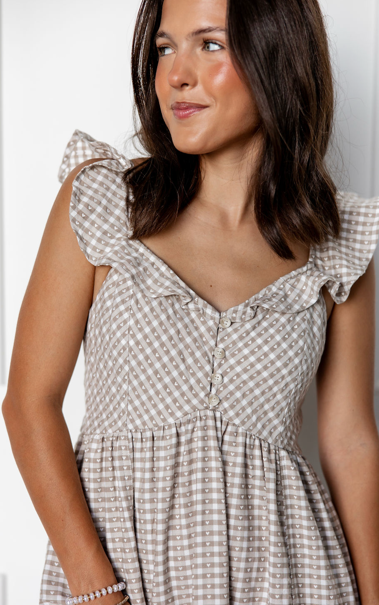 Heart Gingham Ruffle Maxi Dress