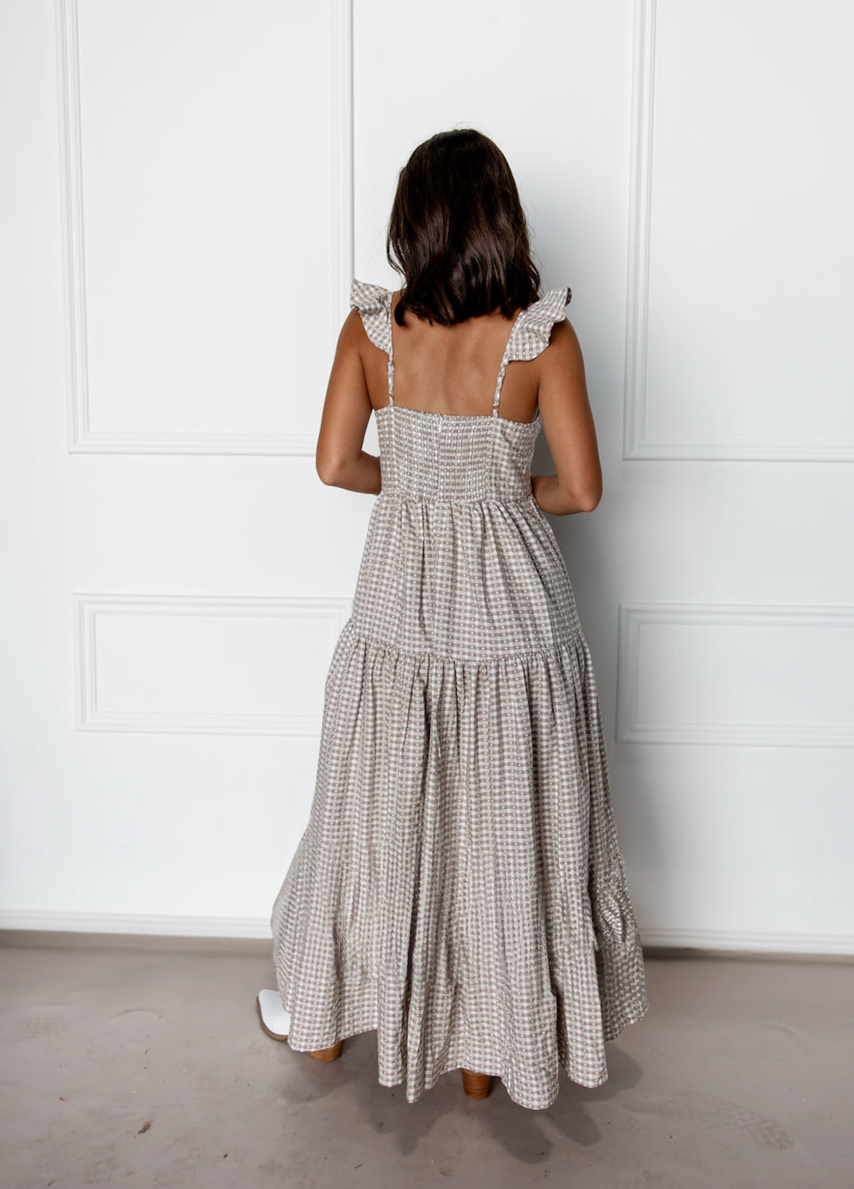 Heart Gingham Ruffle Maxi Dress