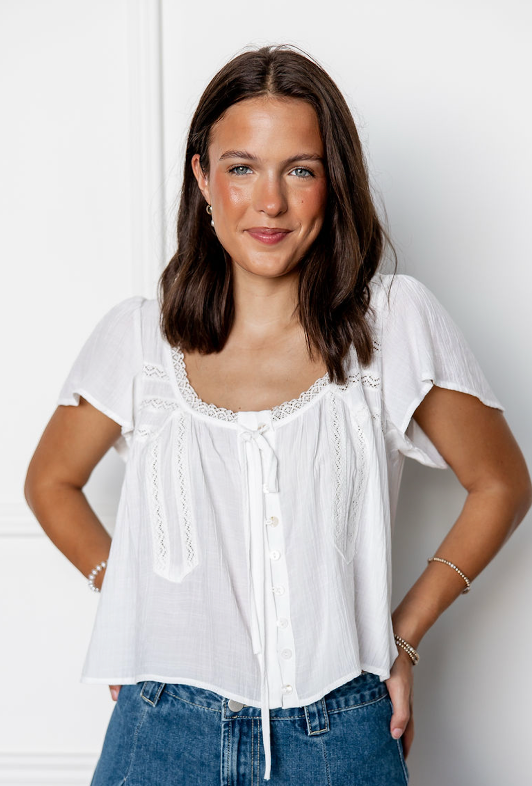 White Lace Detail Blouse