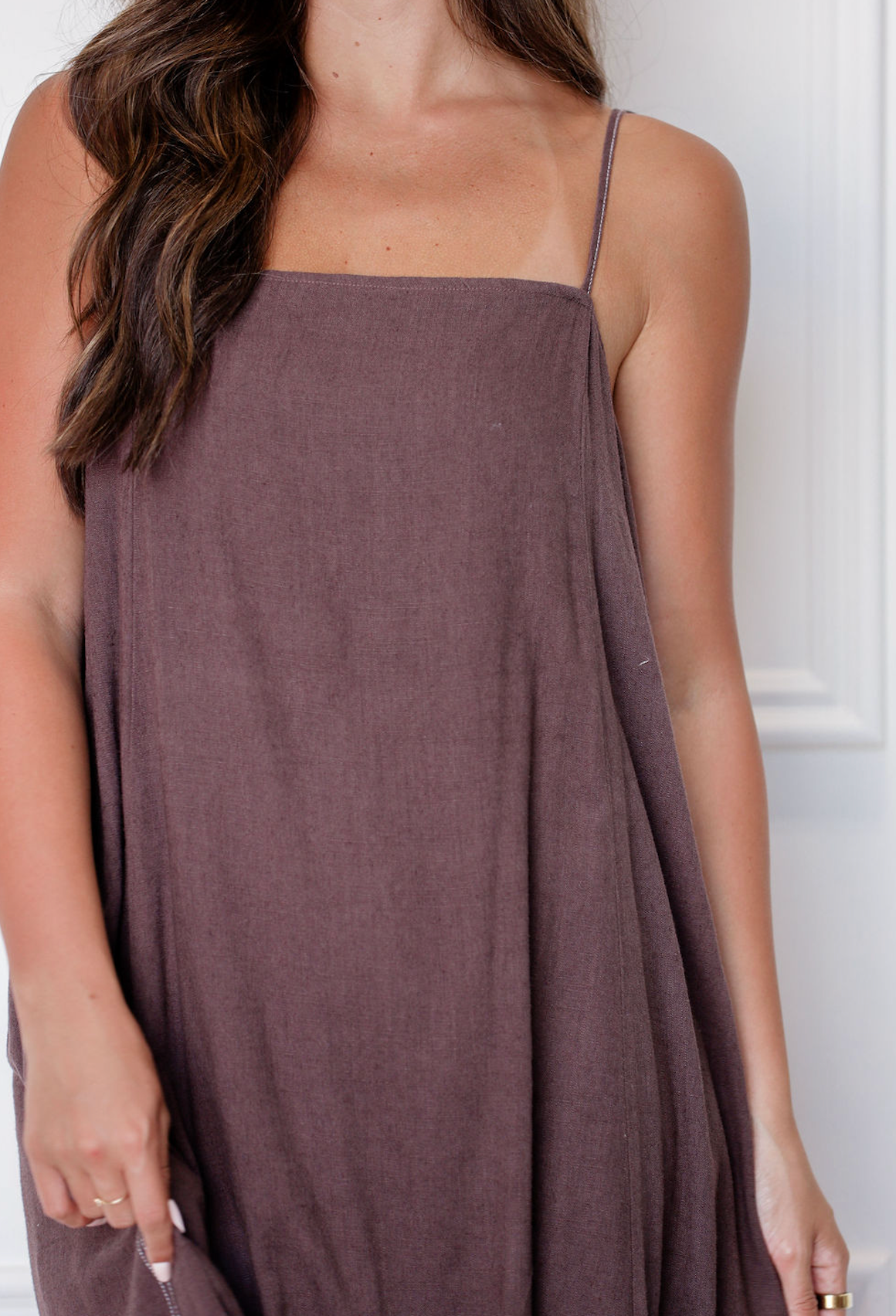 Brown Shoulder Tie Maxi Dress
