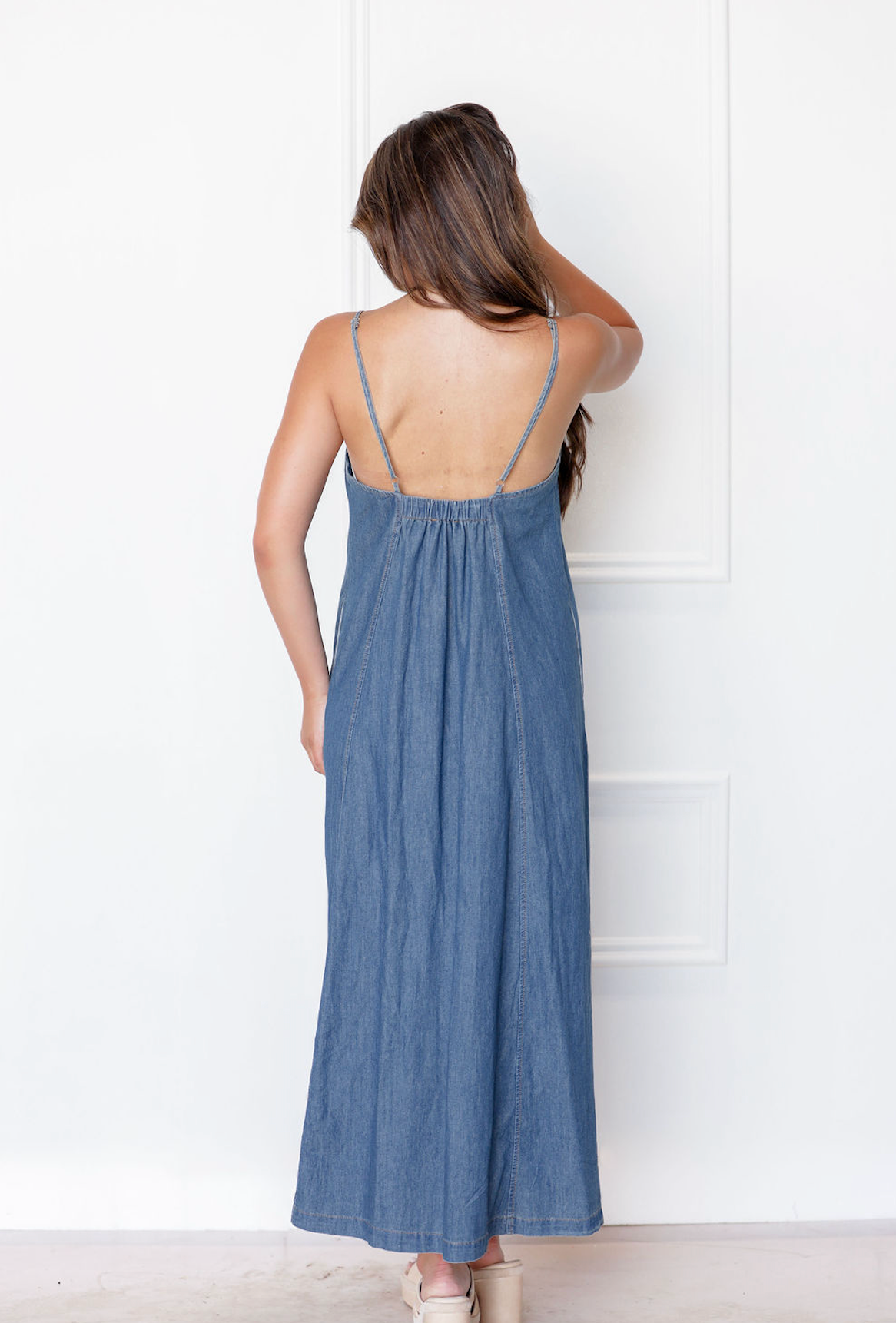 Denim Open Back Cami Dress
