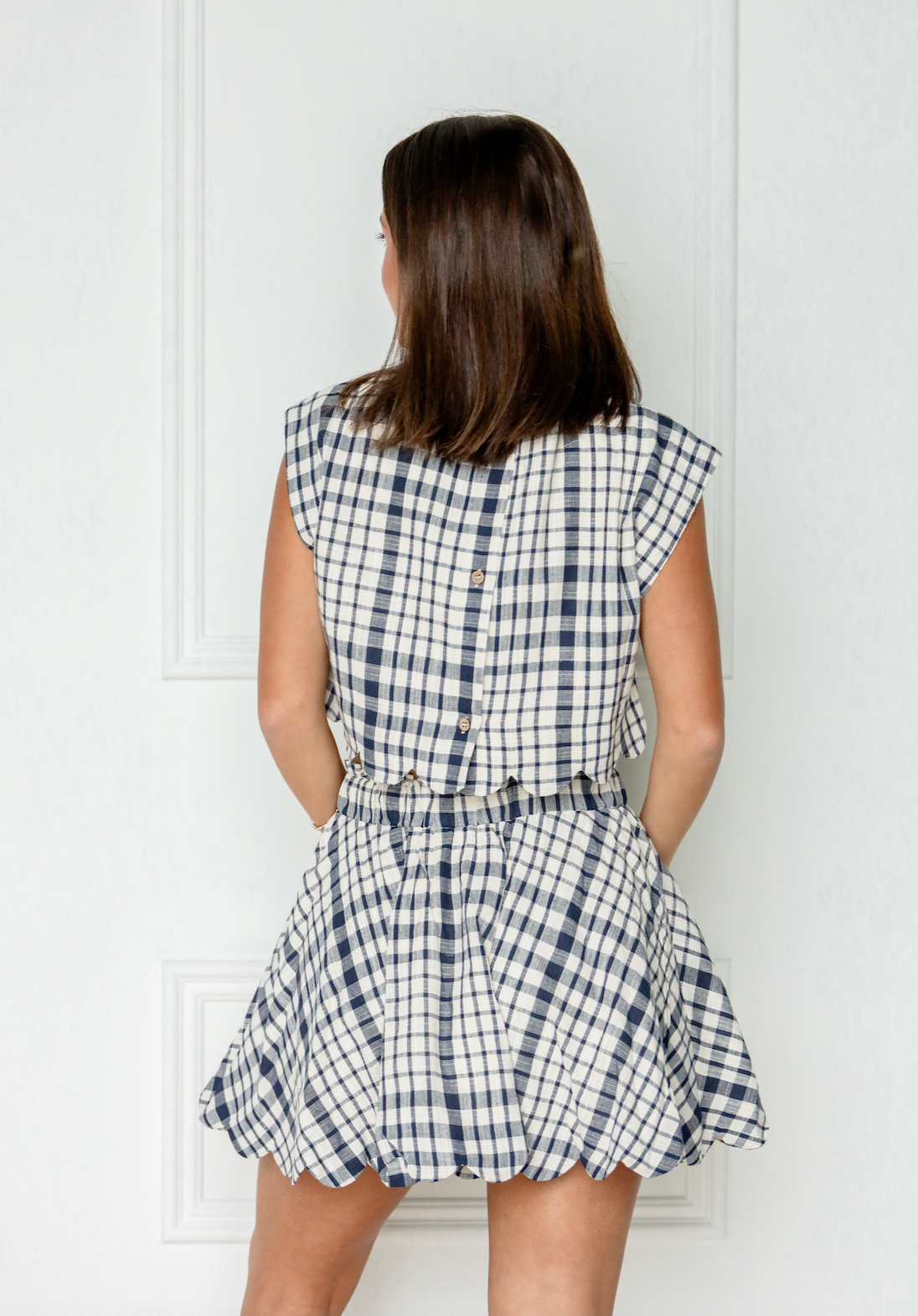 Navy Plaid Scallop Skirt Set of 2