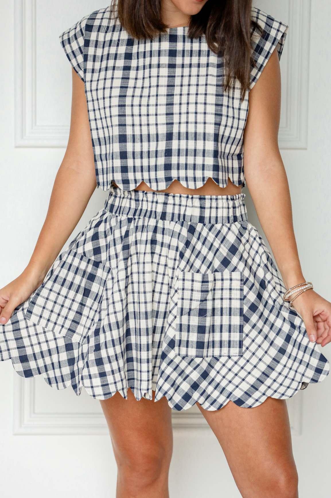 Navy Plaid Scallop Skirt Set of 2