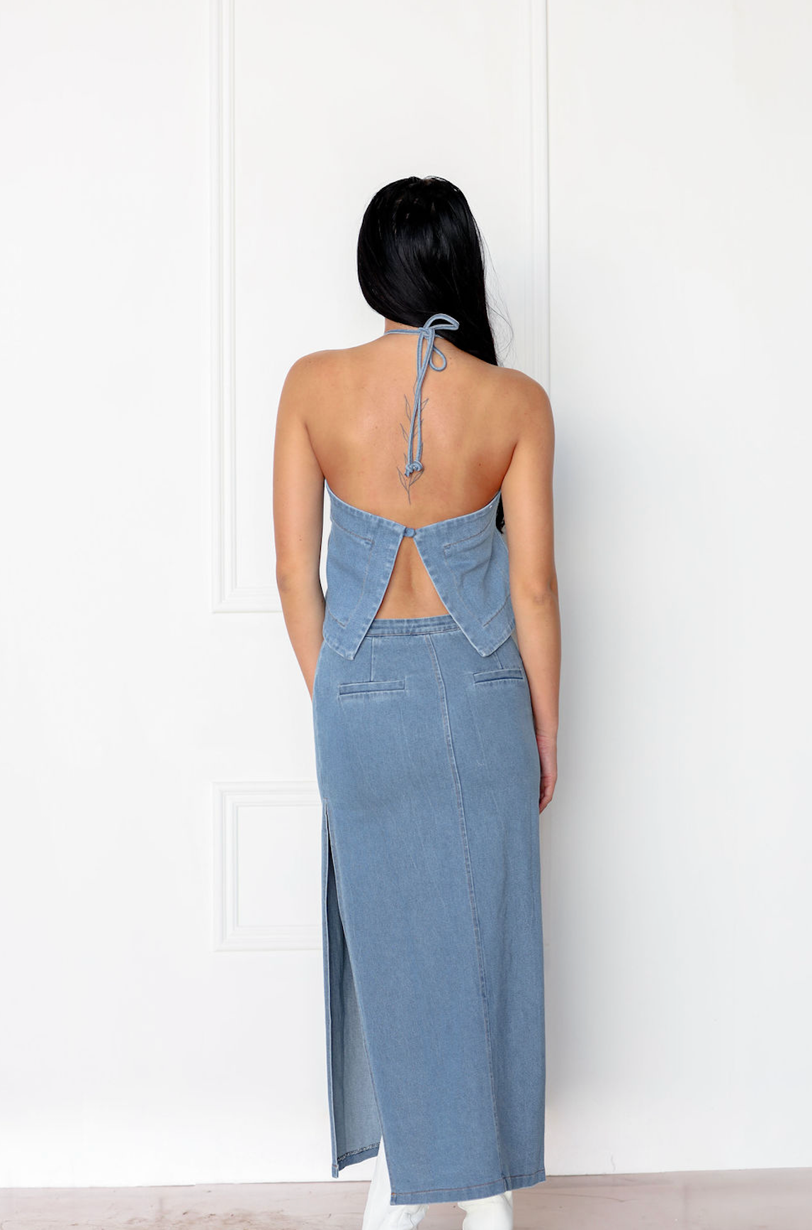 Denim Maxi Skirt w/ Slit