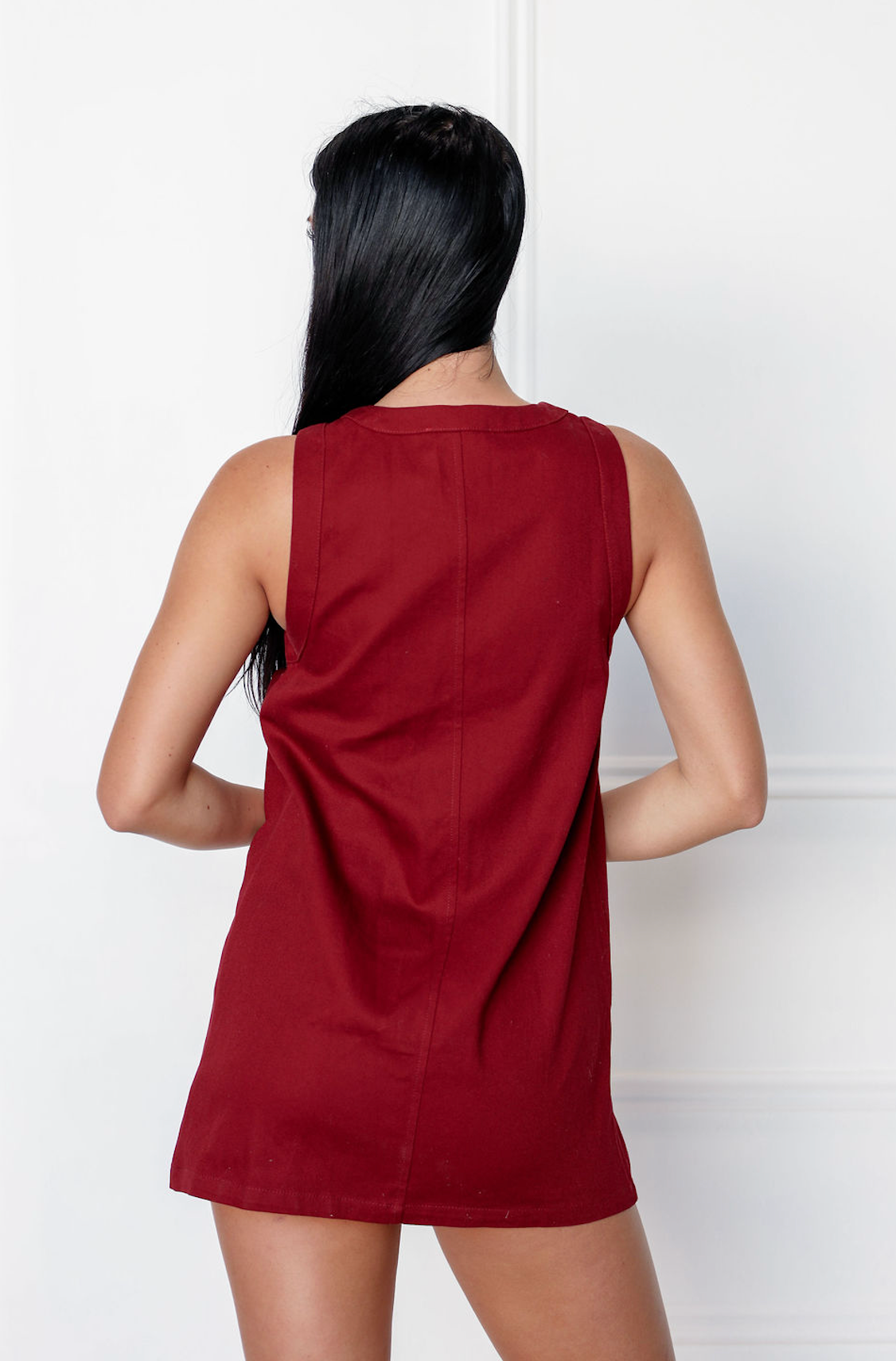Karina Gold Button Dress Wine