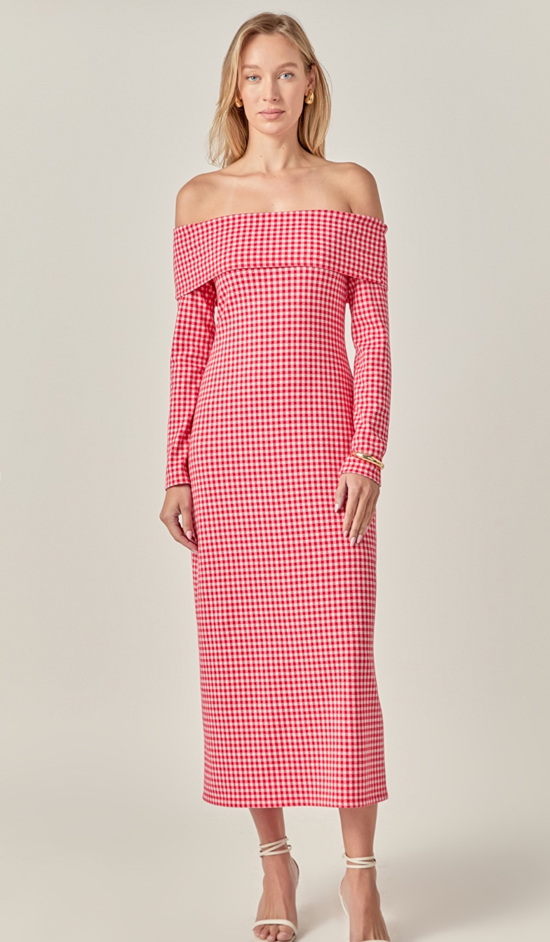 Gingham Off Shoulder Dress