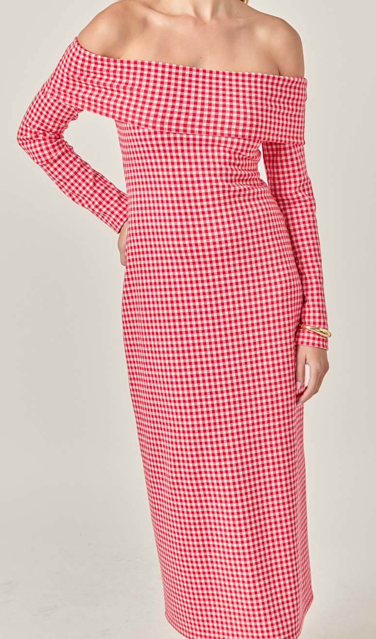 Gingham Off Shoulder Dress