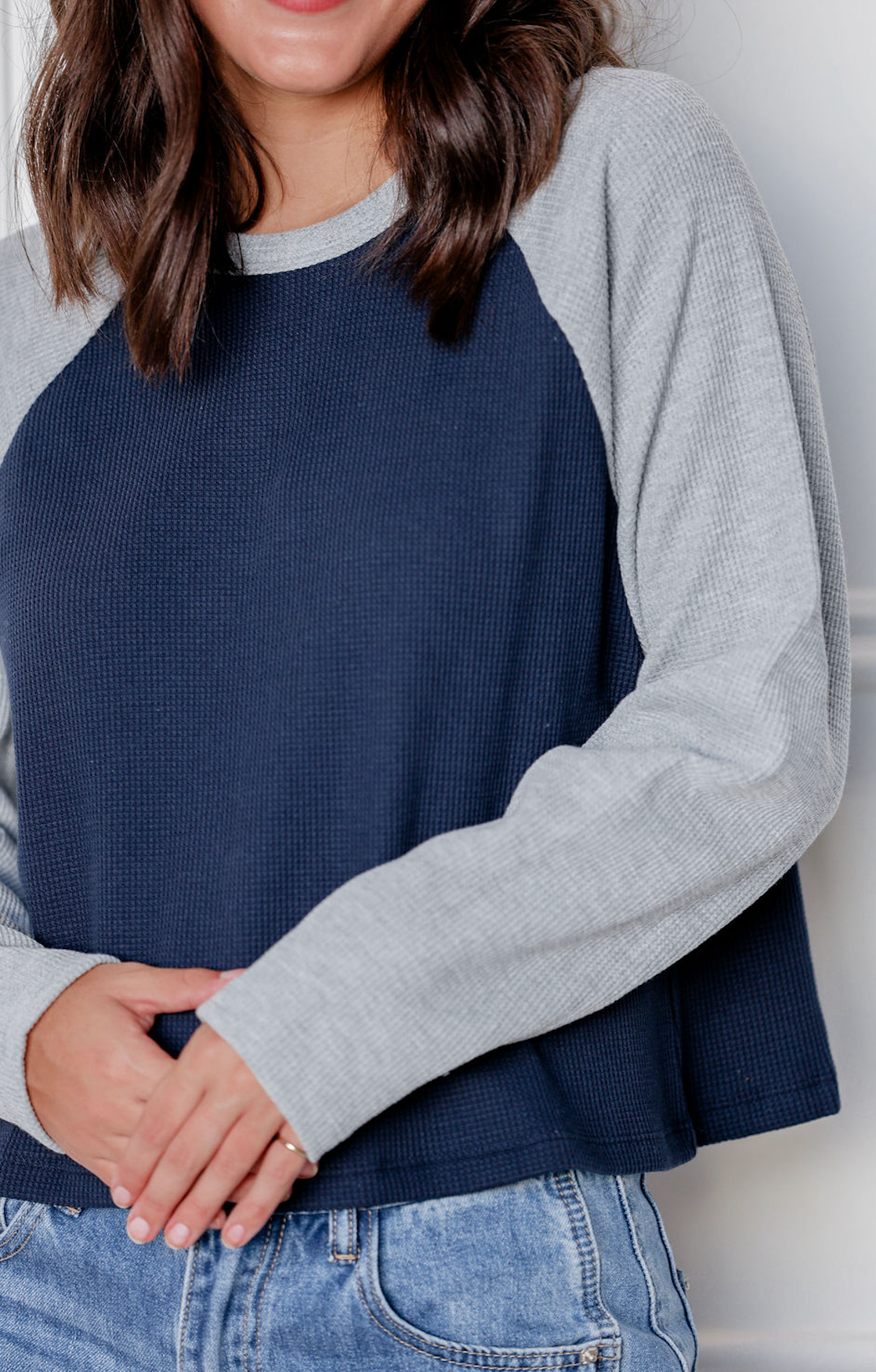 Navy/Grey Color Block Waffle Top