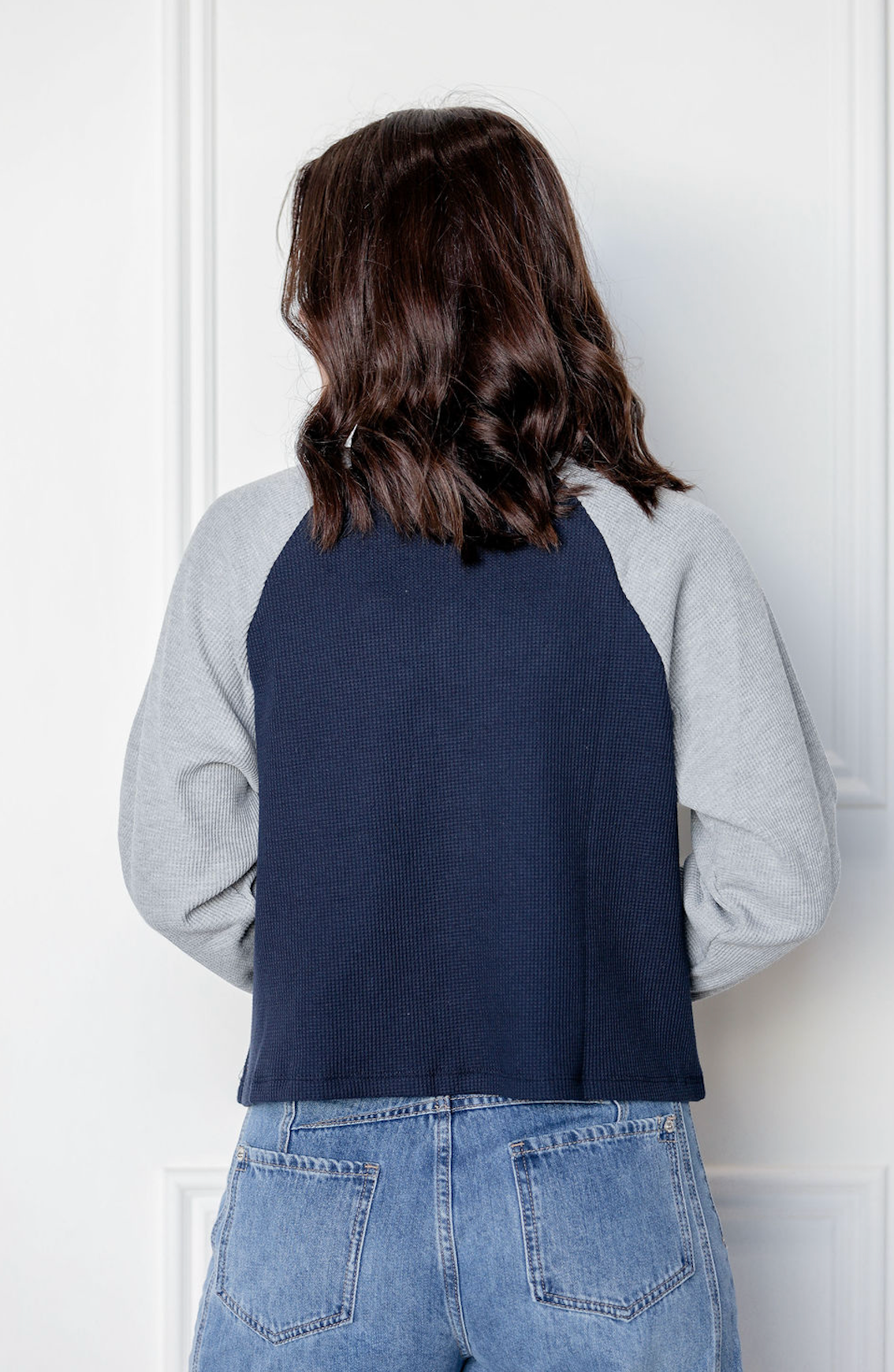 Navy/Grey Color Block Waffle Top