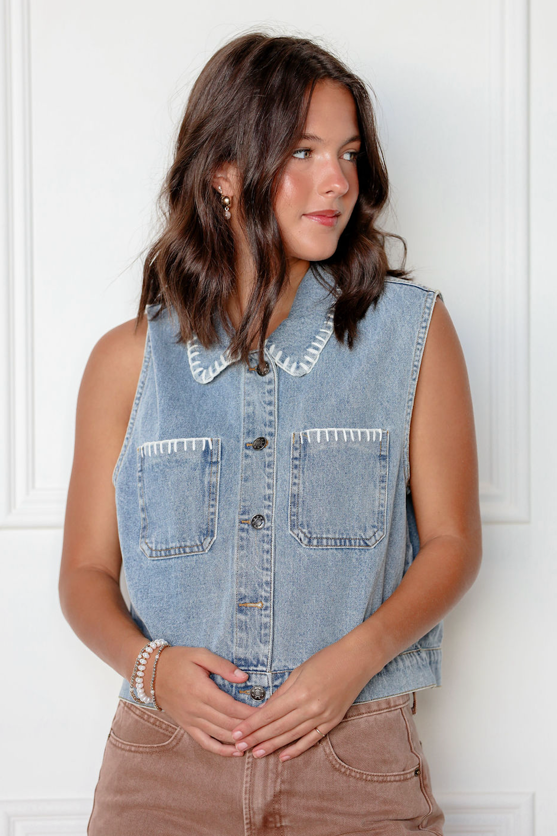 Stitch Patch Pocket Denim Vest
