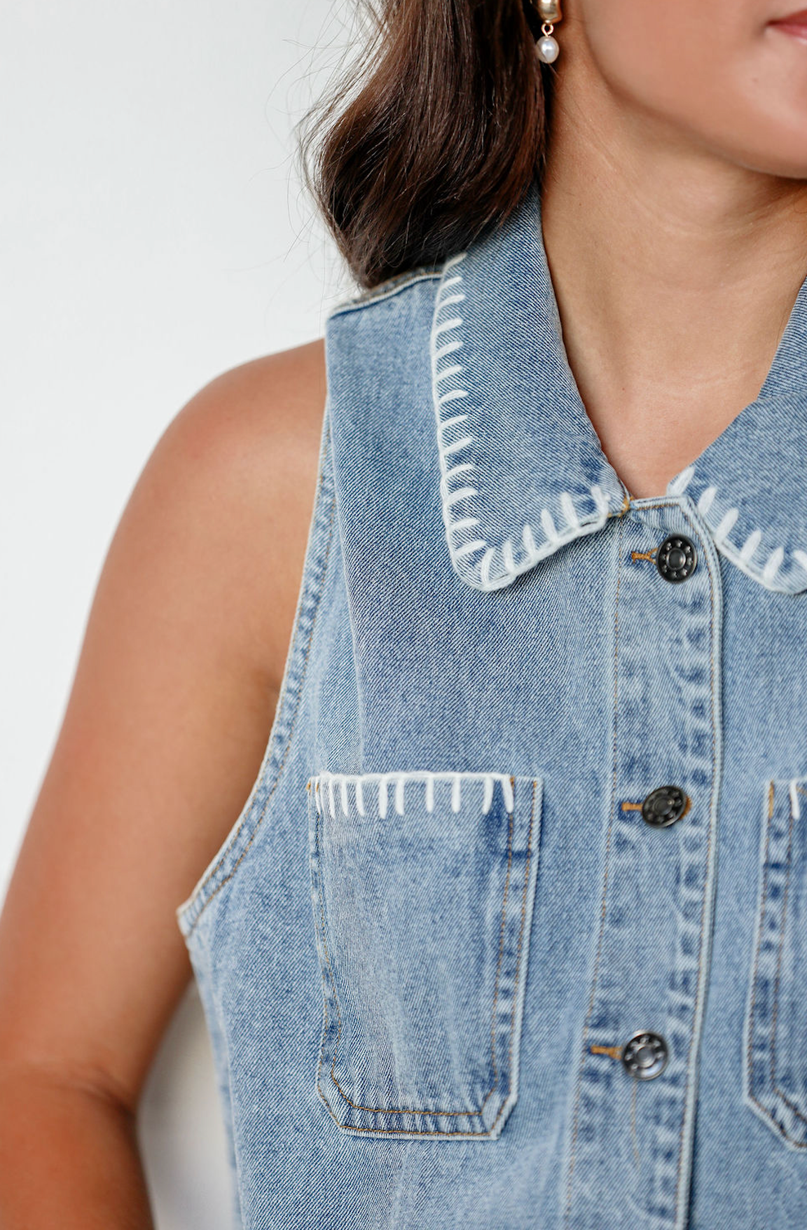 Stitch Patch Pocket Denim Vest