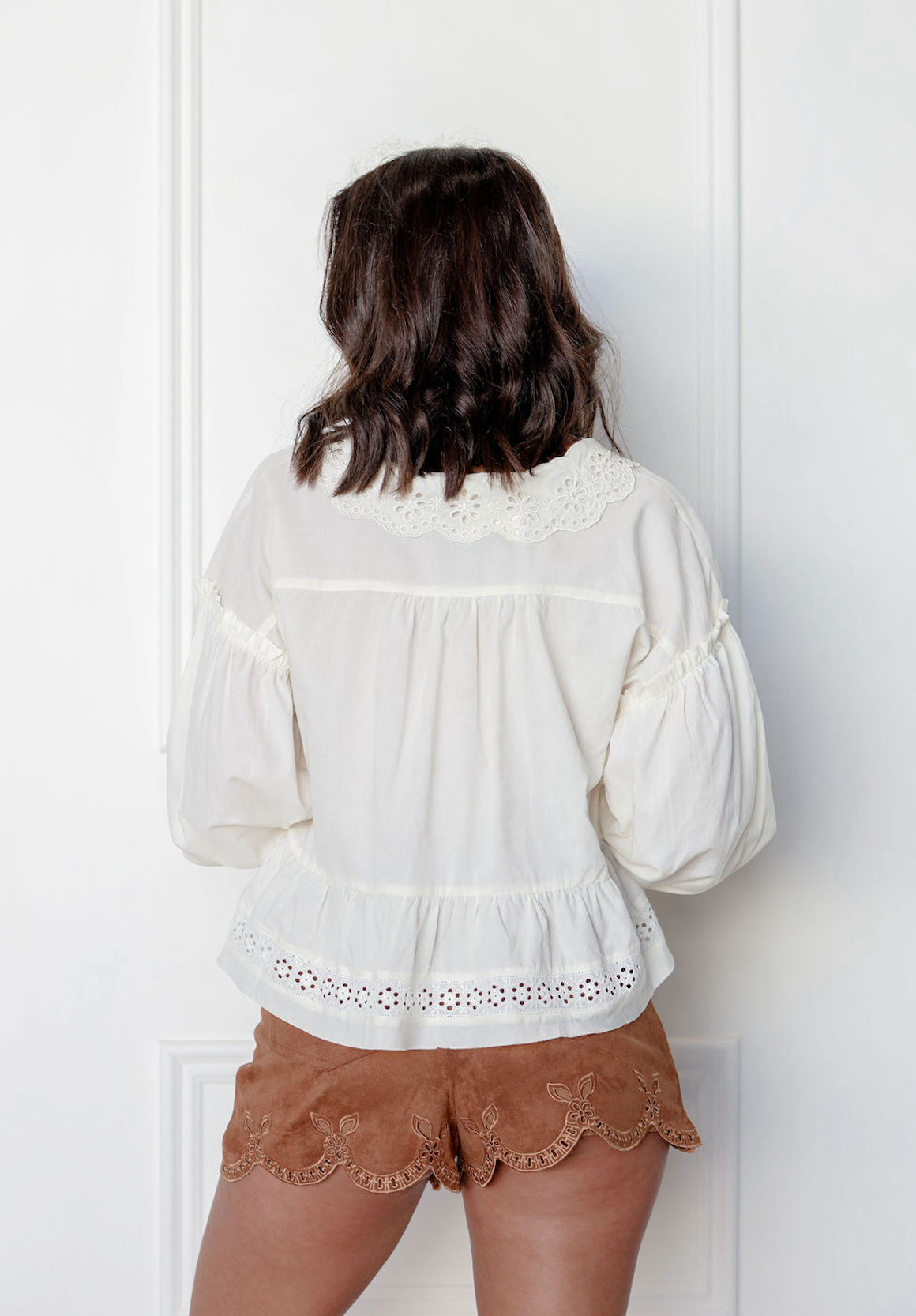 Long Sleeve Eyelet Blouse Ivory