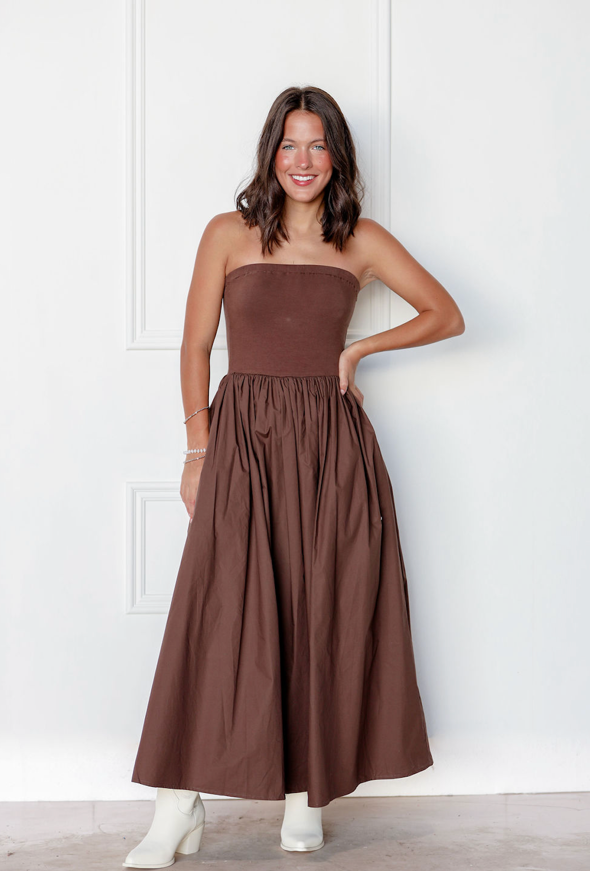 Brown Strapless Maxi Dress