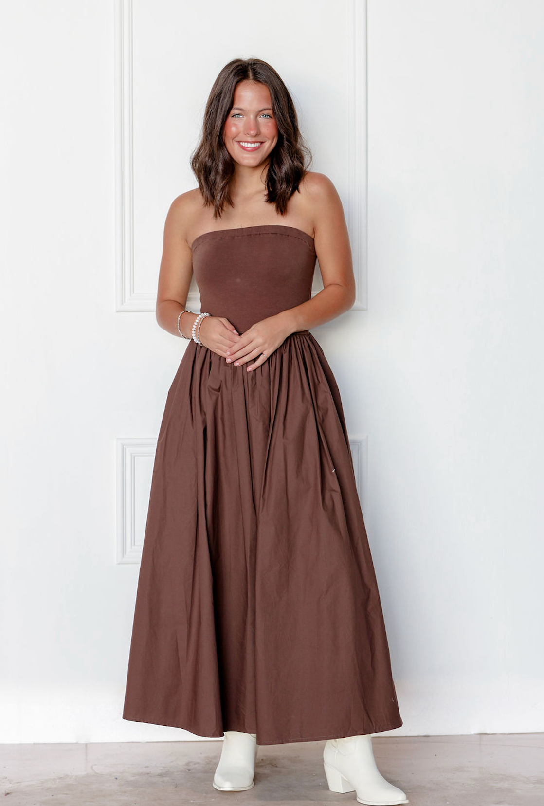 Brown Strapless Maxi Dress
