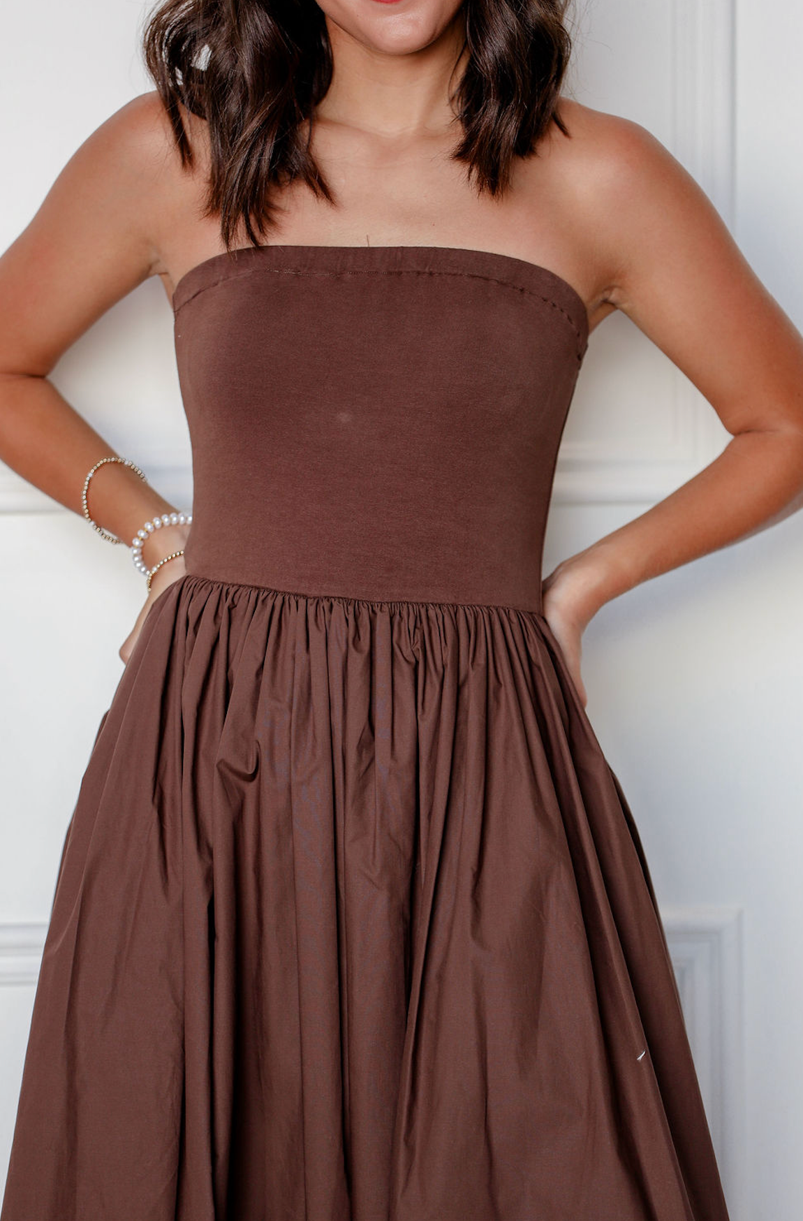 Brown Strapless Maxi Dress