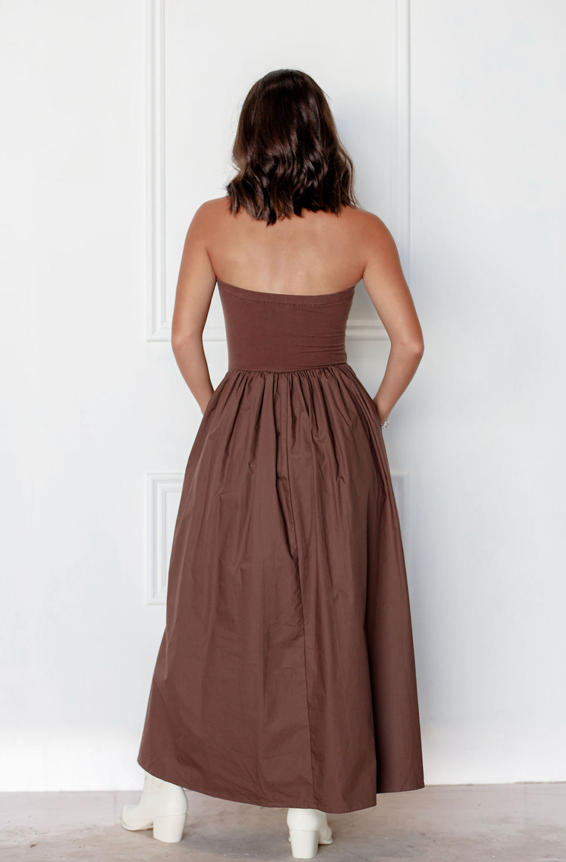 Brown Strapless Maxi Dress