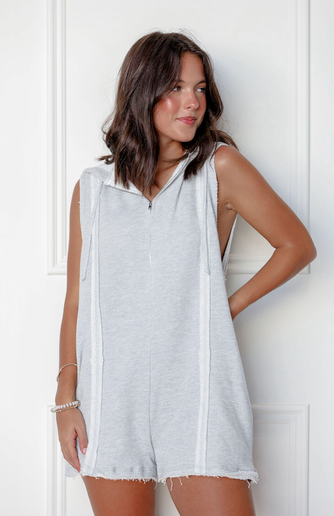 Sleeveless Zip Up Romper Grey