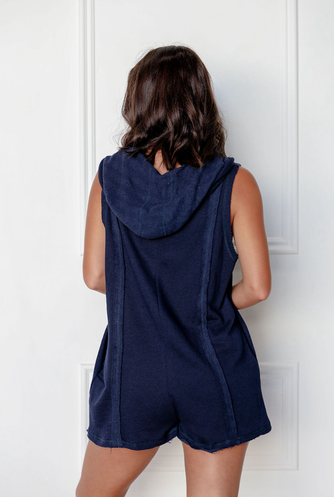 Sleeveless Zip Up Romper Navy