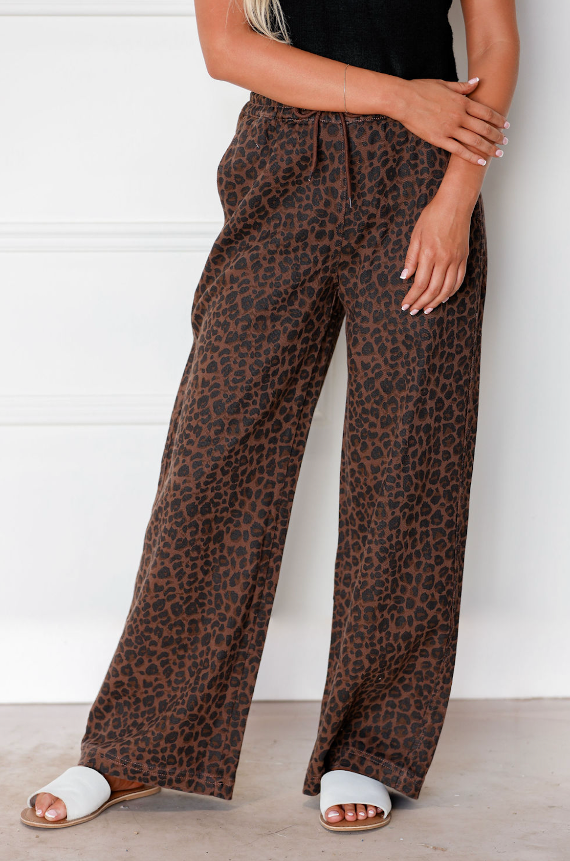 Leopard Denim Wide Track Pants