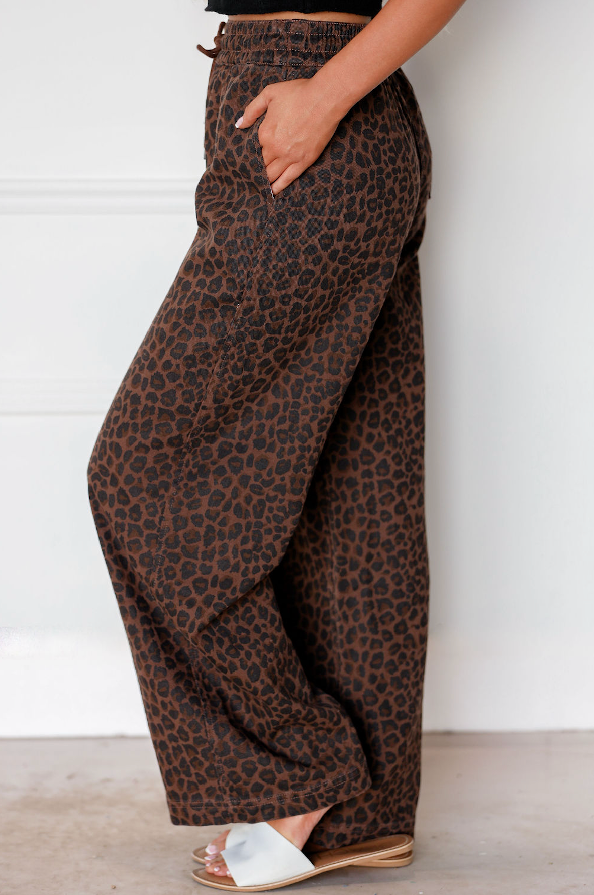 Leopard Denim Wide Track Pants