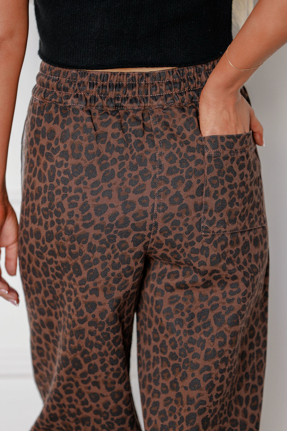 Leopard Denim Wide Track Pants