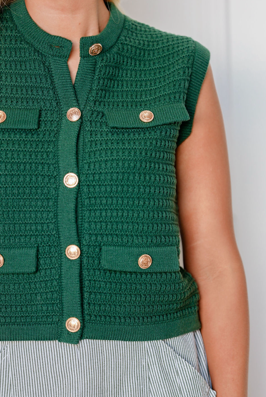 Selena Knit Button Top Green