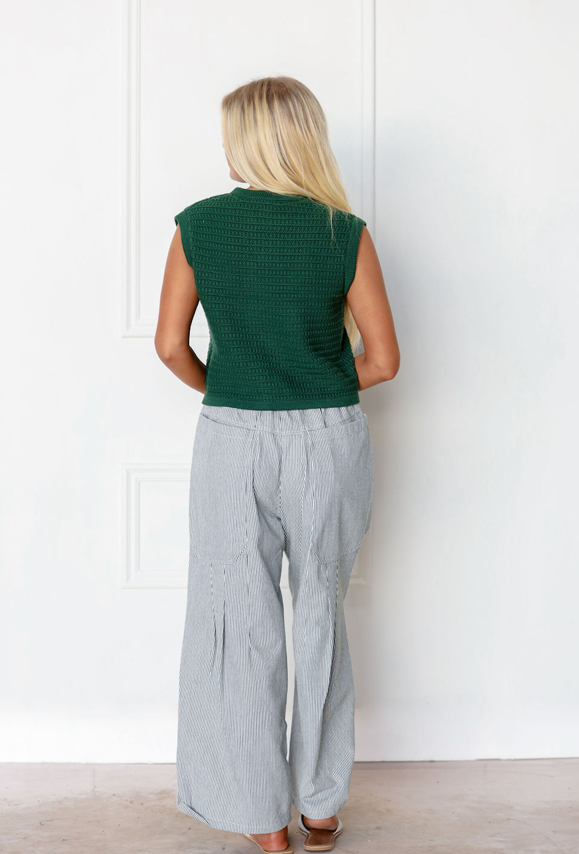 Stripe Hunter Green Wide Leg Pants