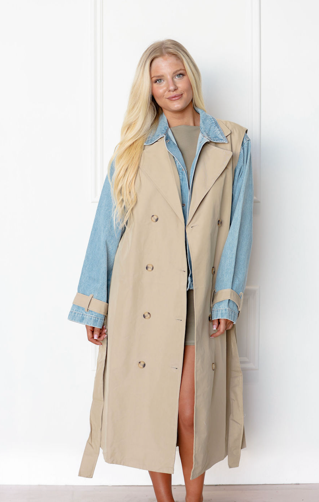 Layered Denim Trench Coat