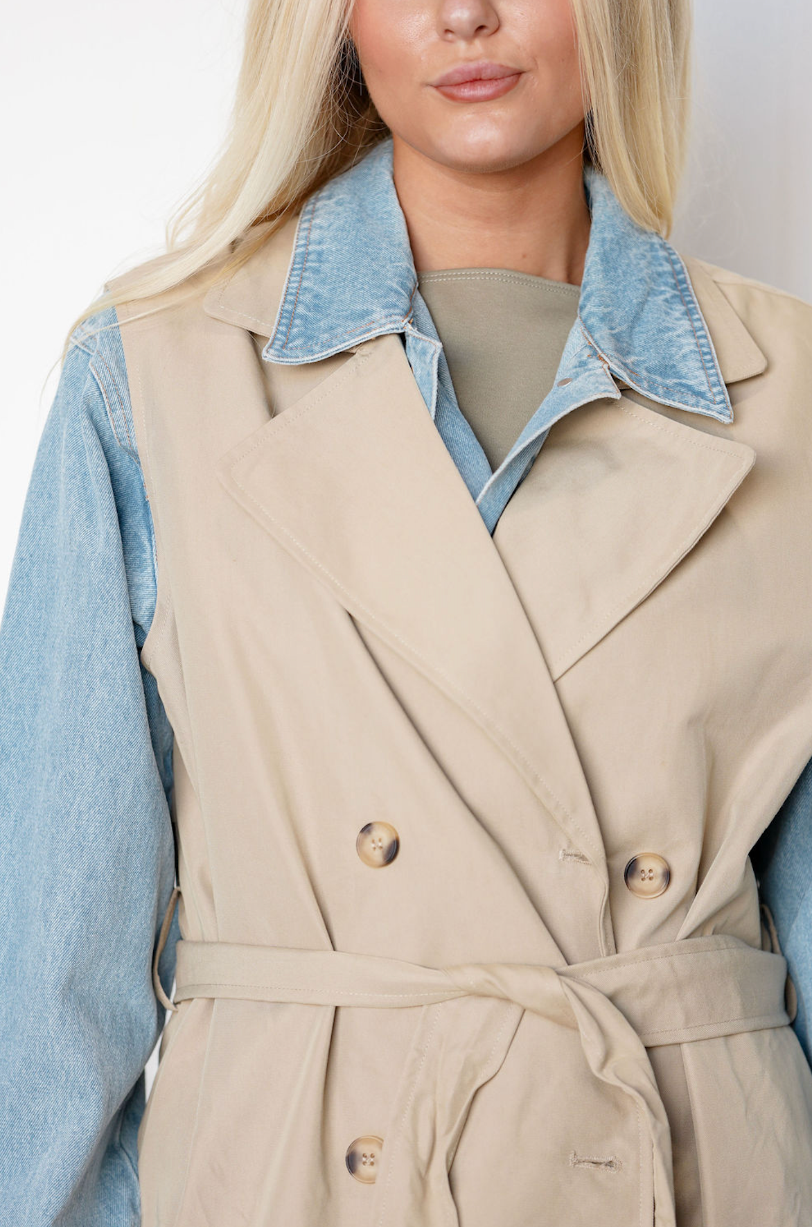 Layered Denim Trench Coat