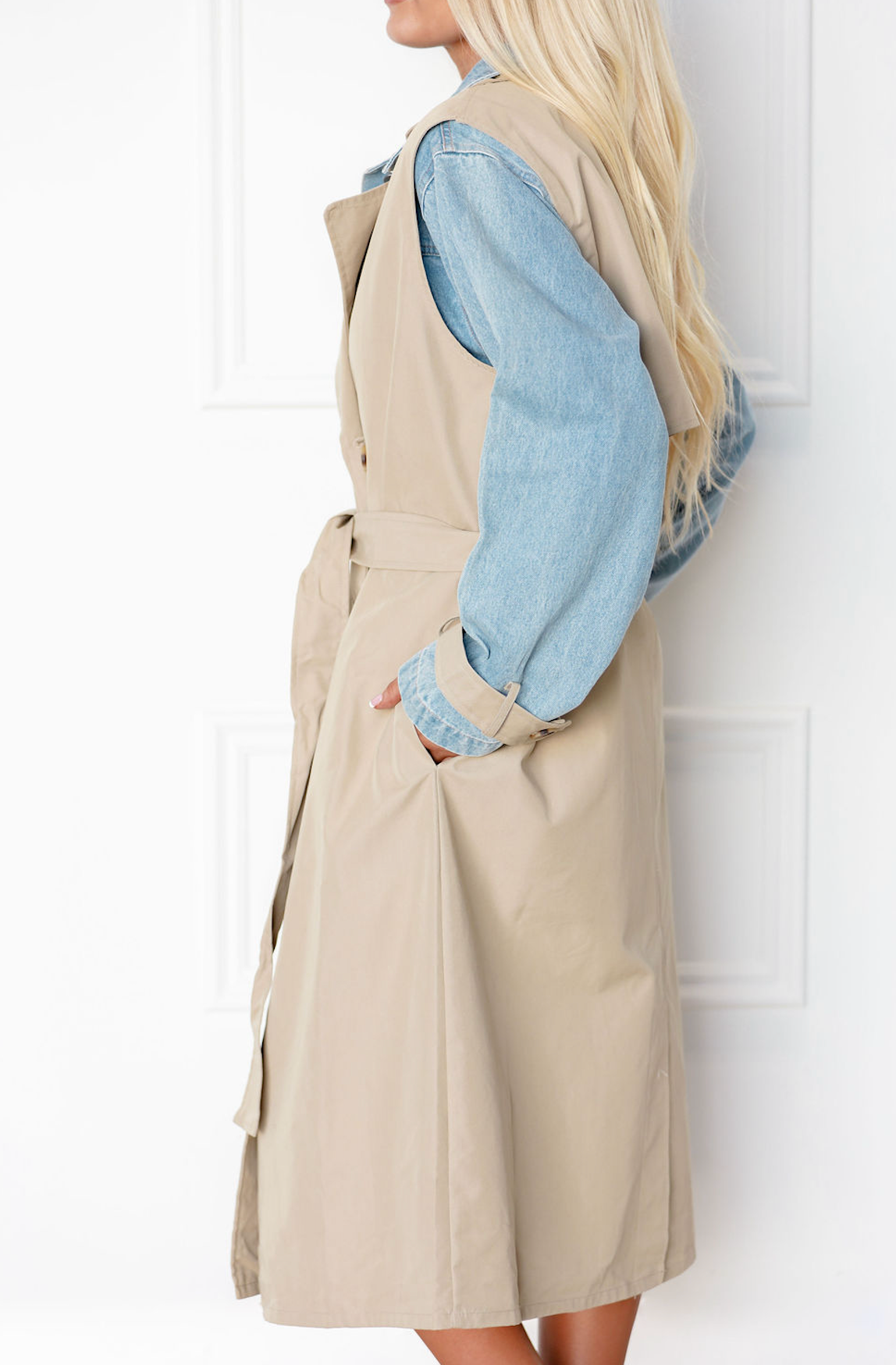 Layered Denim Trench Coat