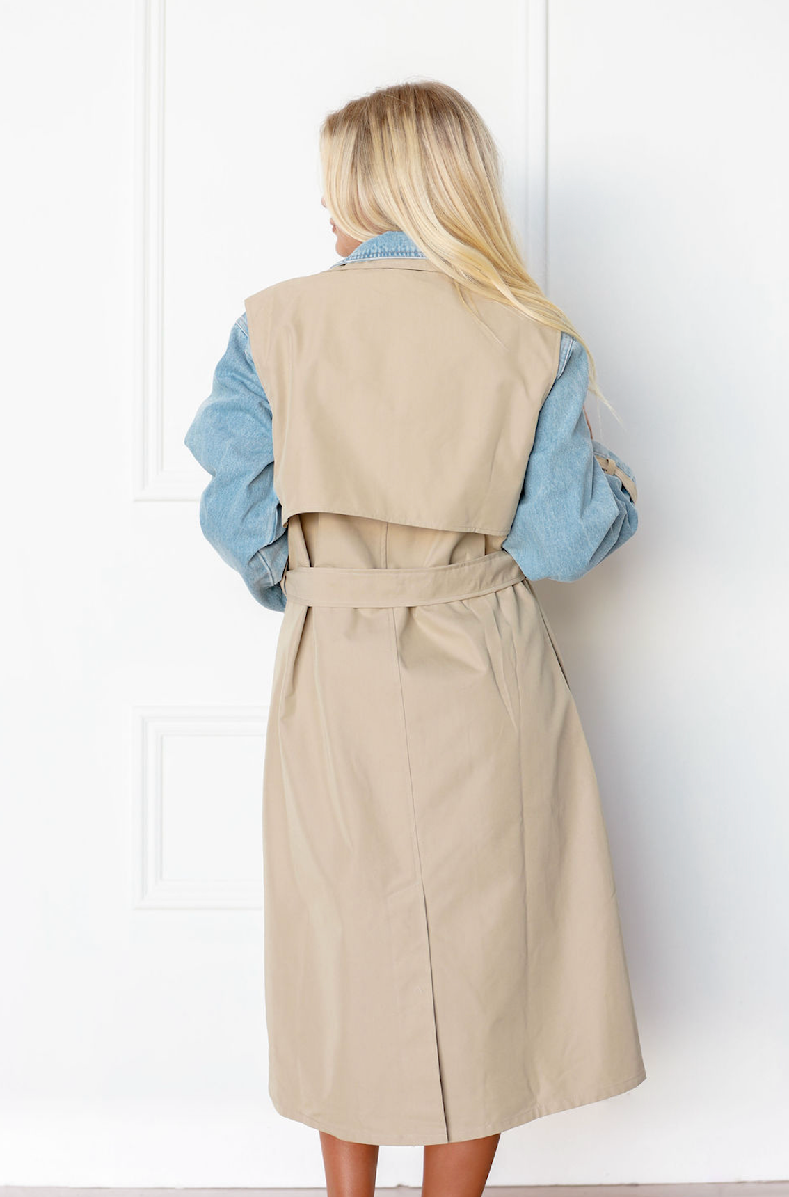 Layered Denim Trench Coat