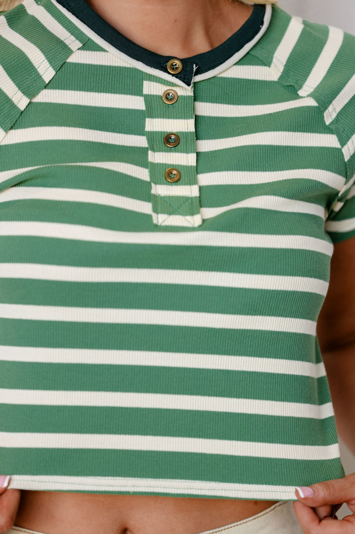 Green Stripe Short Sleeve Top
