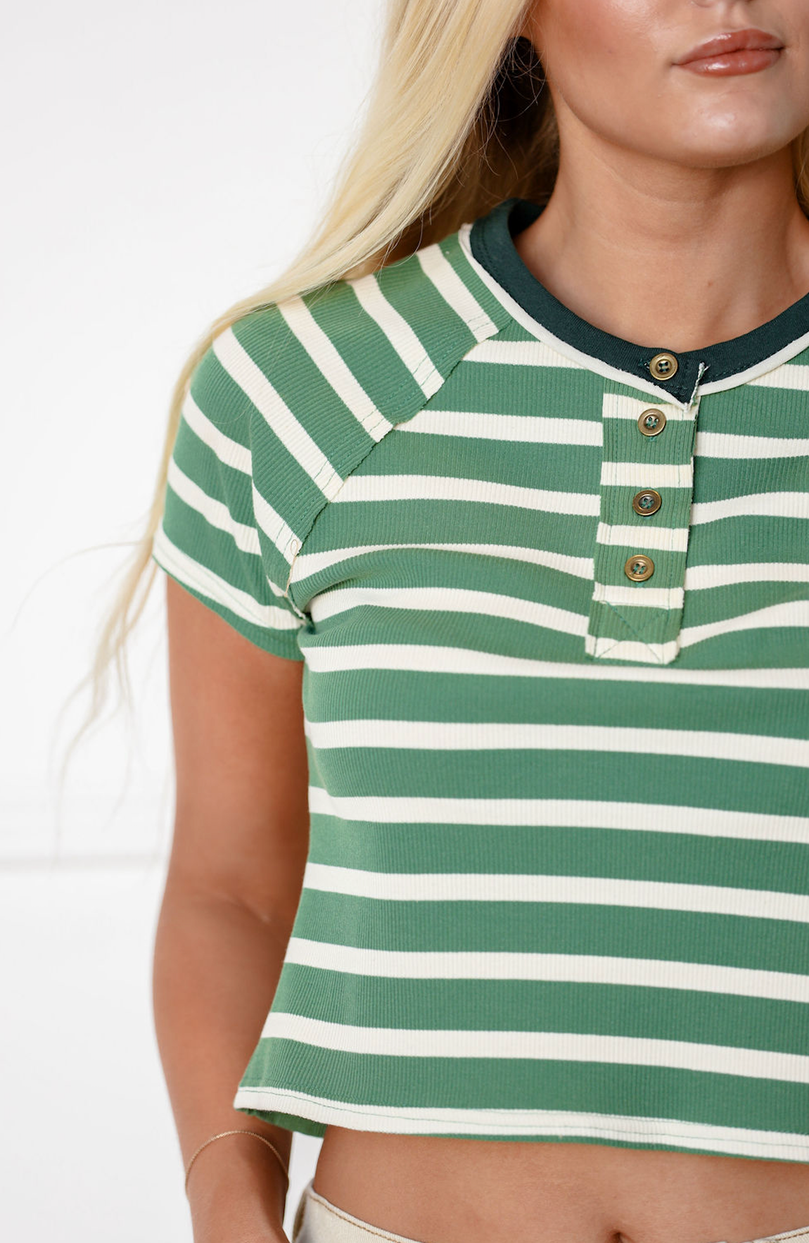 Green Stripe Short Sleeve Top